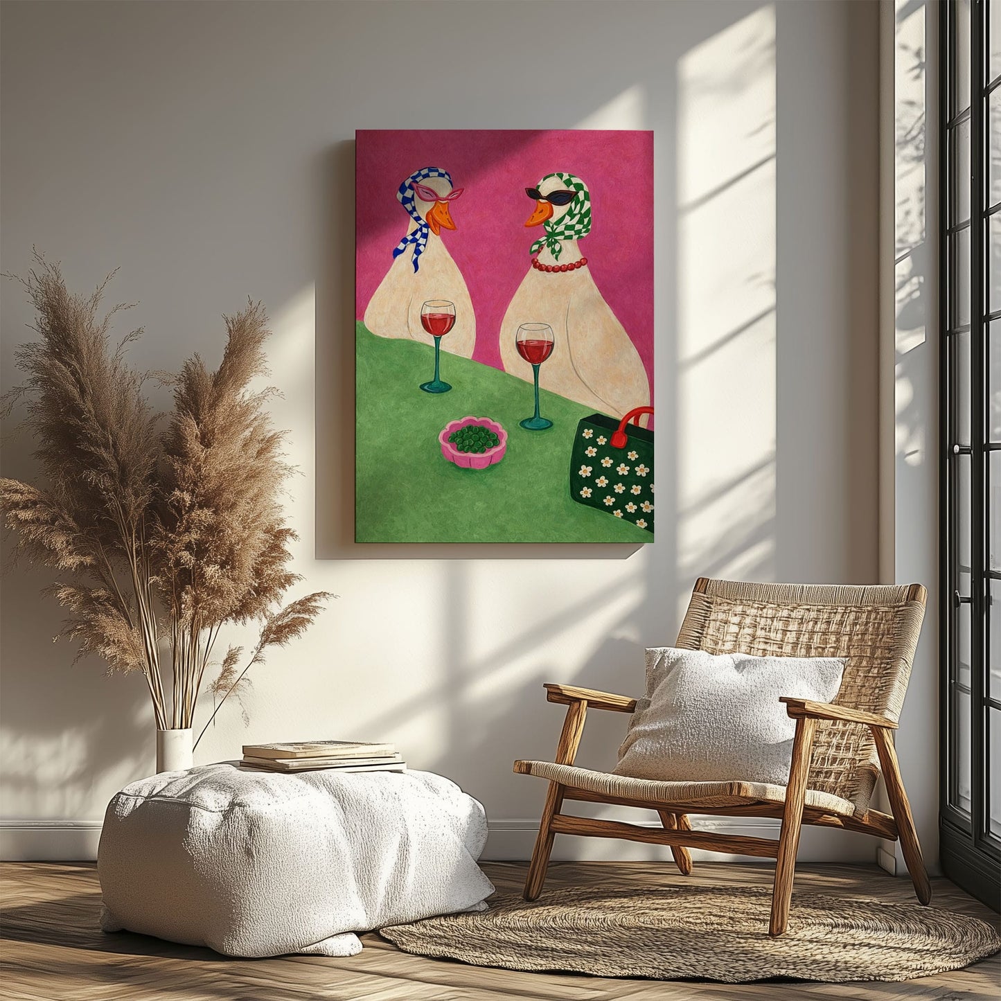 Duck Ladies Drinking Wine Whimsical Animal Wall Art