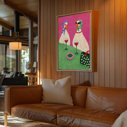 Duck Ladies Drinking Wine Whimsical Animal Wall Art