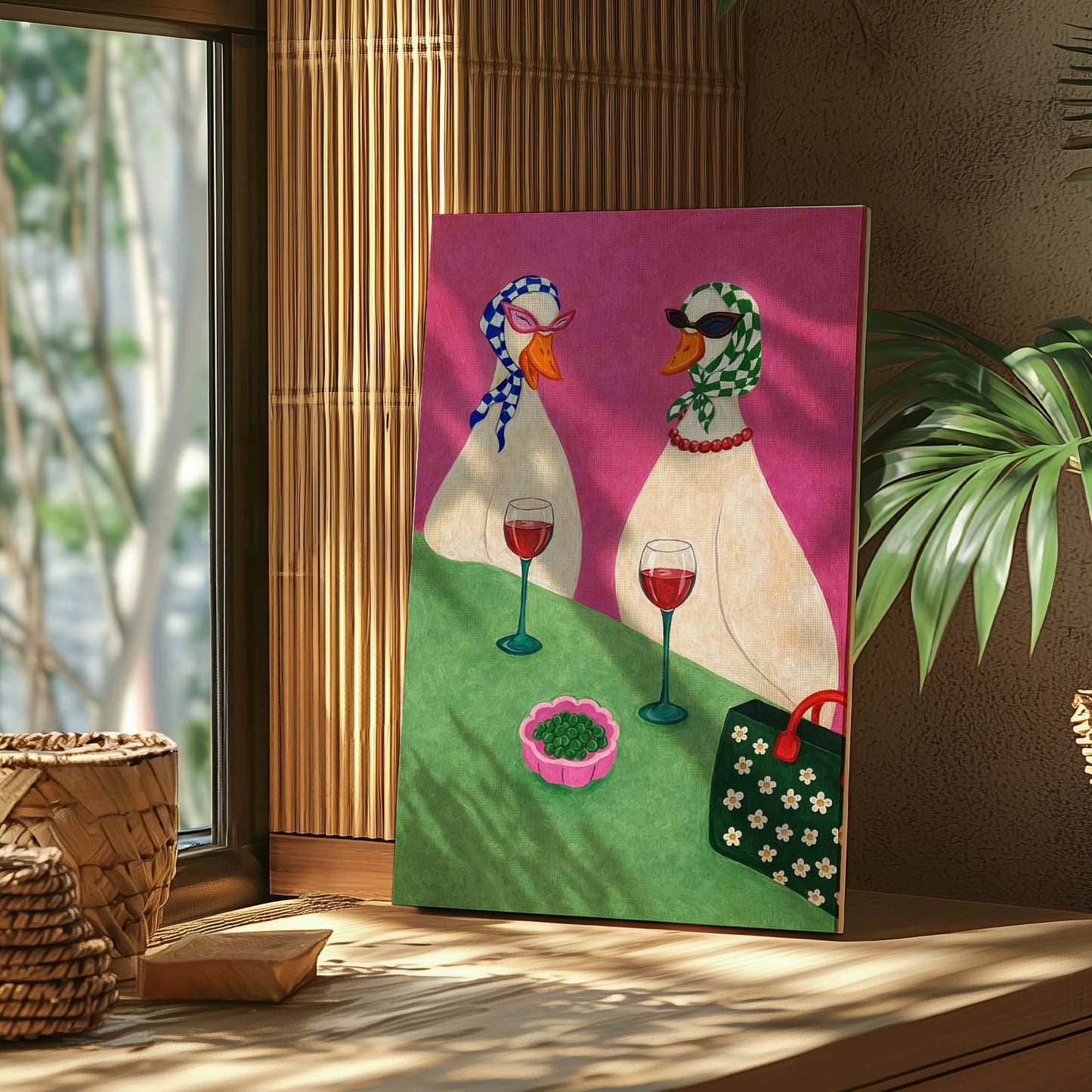 Duck Ladies Drinking Wine Whimsical Animal Wall Art