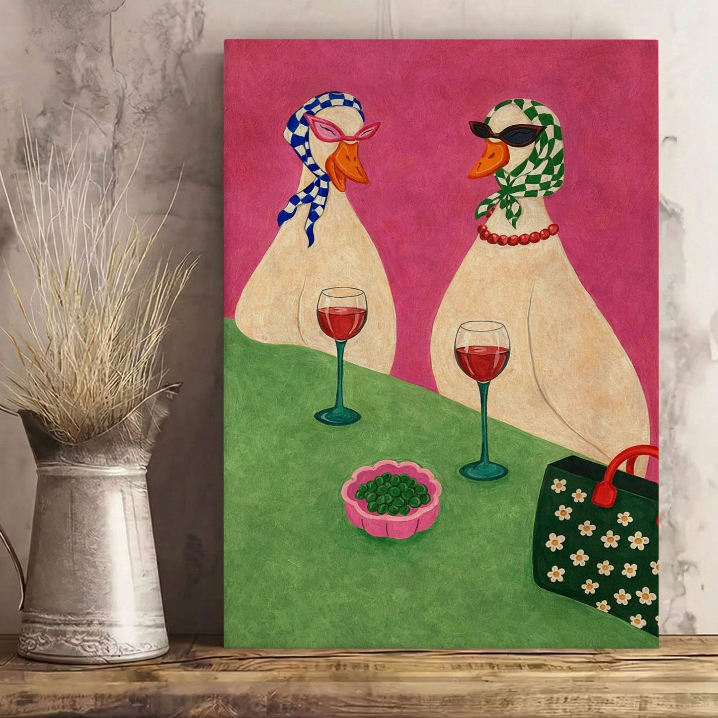Duck Ladies Drinking Wine Whimsical Animal Wall Art