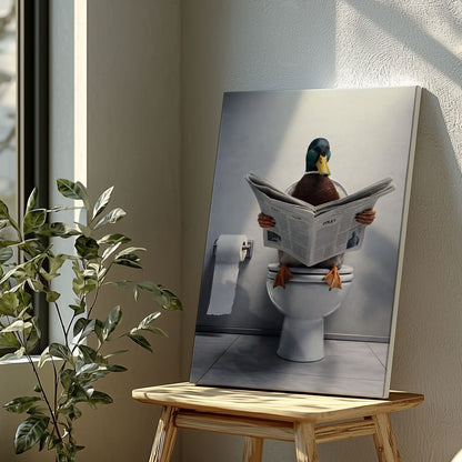 Duck Reading Newspaper Toilet Bathroom Canvas Wall Art Gift for Hunters