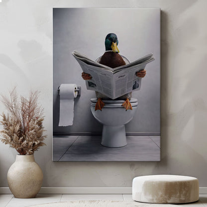 Duck Reading Newspaper Toilet Bathroom Canvas Wall Art Gift for Hunters
