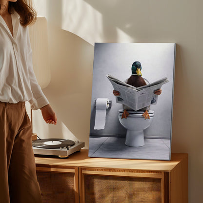 Duck Reading Newspaper Toilet Bathroom Canvas Wall Art Gift for Hunters