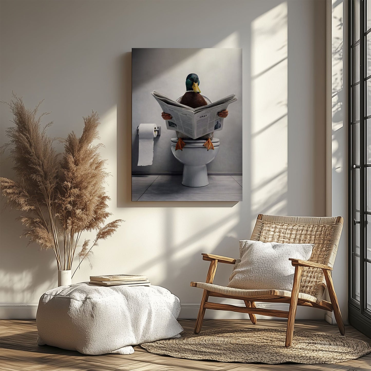 Duck Reading Newspaper Toilet Bathroom Canvas Wall Art Gift for Hunters
