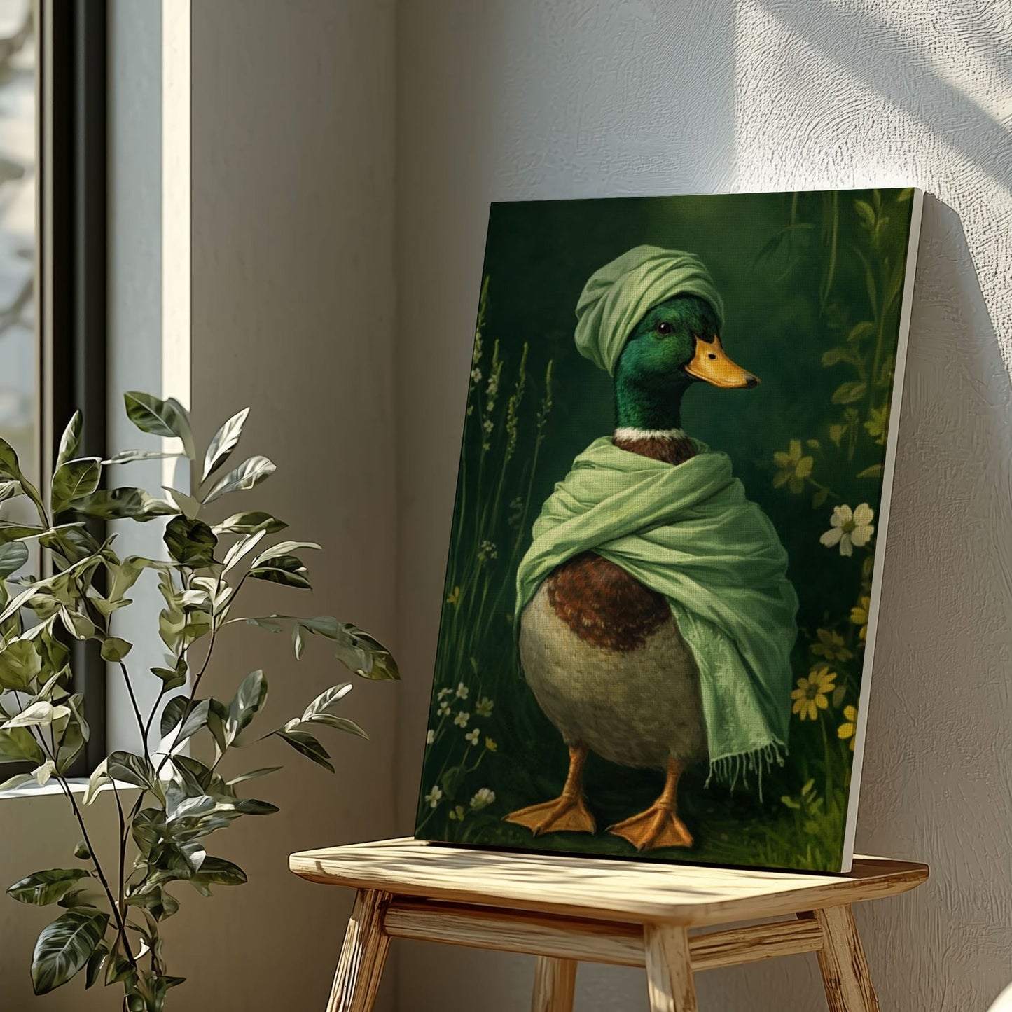 Elegant Duck in Green Shawl Fine Art Animal Wall Print