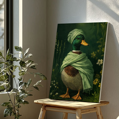 Elegant Duck in Green Shawl Fine Art Animal Wall Print