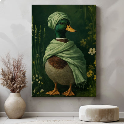 Elegant Duck in Green Shawl Fine Art Animal Wall Print