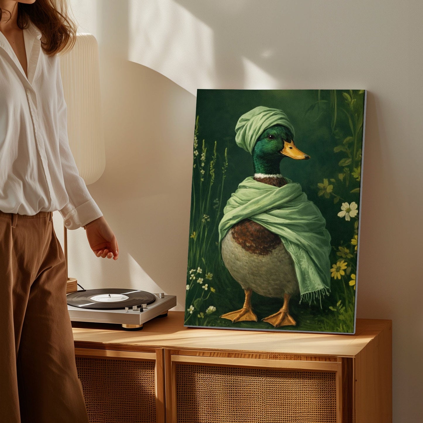 Elegant Duck in Green Shawl Fine Art Animal Wall Print