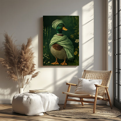 Elegant Duck in Green Shawl Fine Art Animal Wall Print