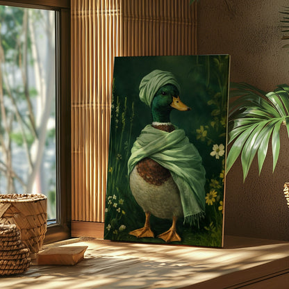 Elegant Duck in Green Shawl Fine Art Animal Wall Print