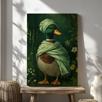 Elegant Duck in Green Shawl Fine Art Animal Wall Print