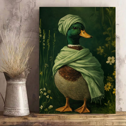 Elegant Duck in Green Shawl Fine Art Animal Wall Print