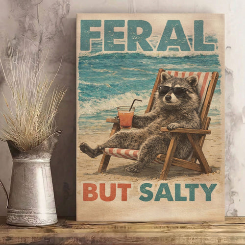 Feral But Salty  Summer Raccoon Bathroom Decor Canvas