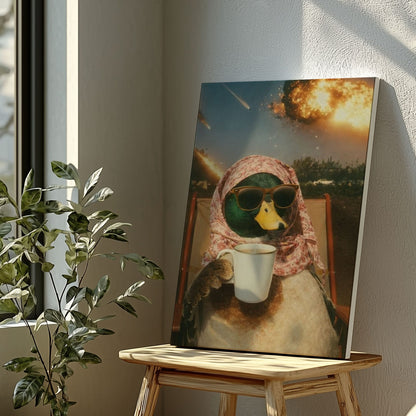Calm Duck Drinking Coffee During Apocalypse Wall Art