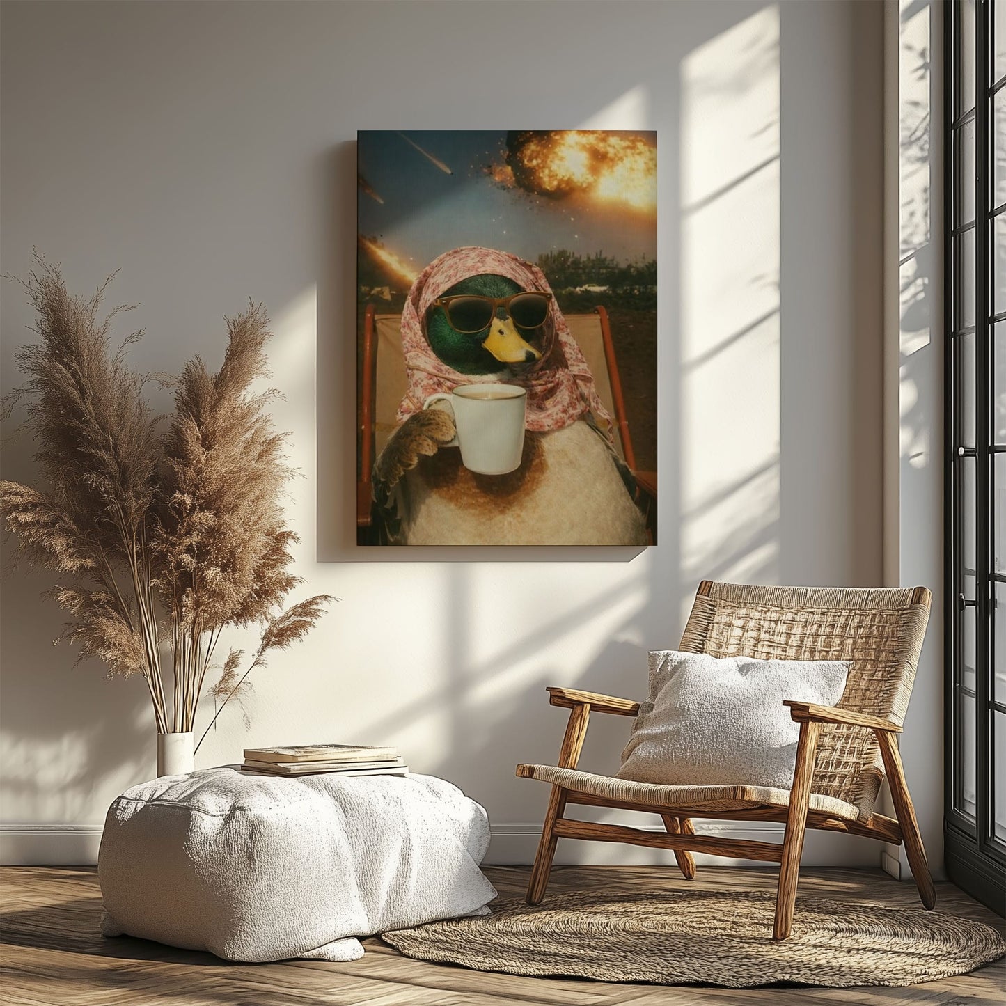 Calm Duck Drinking Coffee During Apocalypse Wall Art