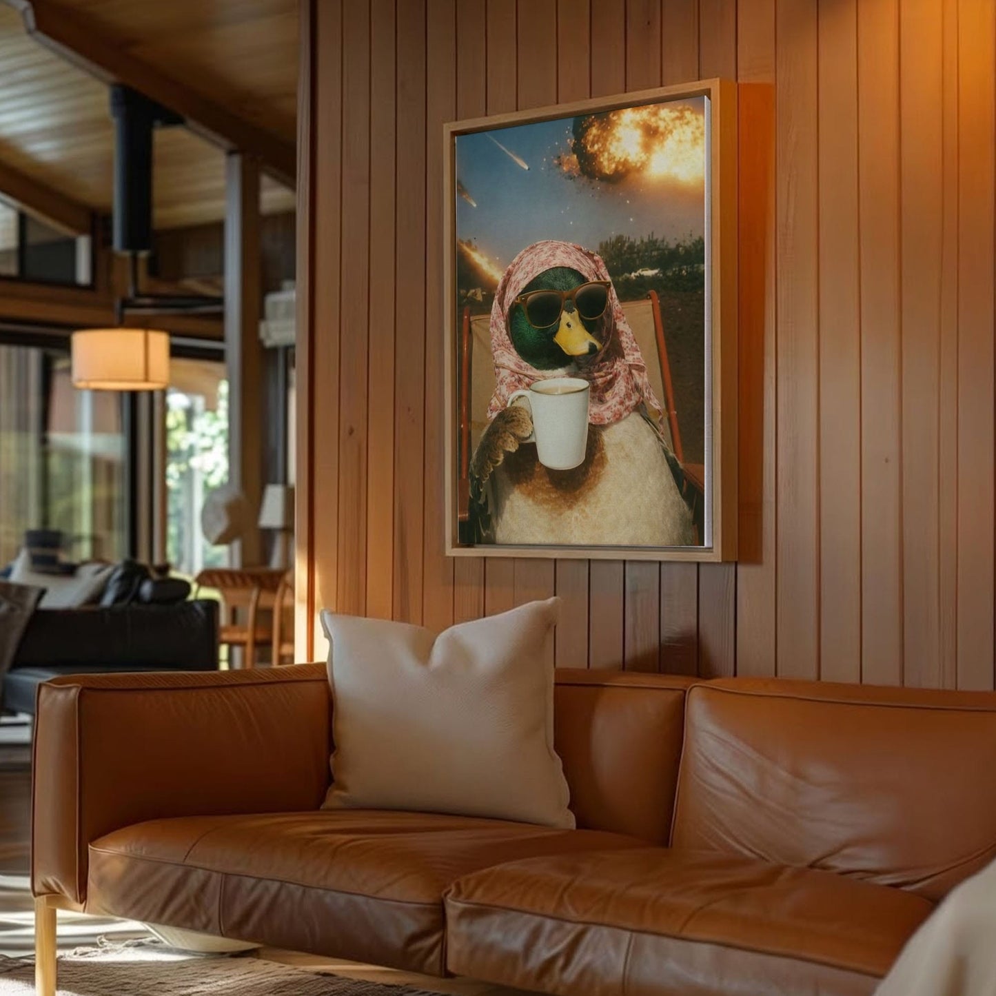 Calm Duck Drinking Coffee During Apocalypse Wall Art