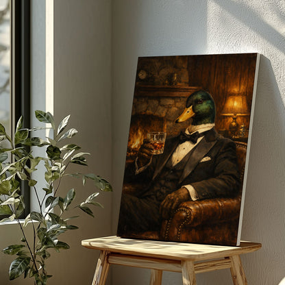 Gentleman Duck Whiskey Canvas Wall Art Gift for Hunters