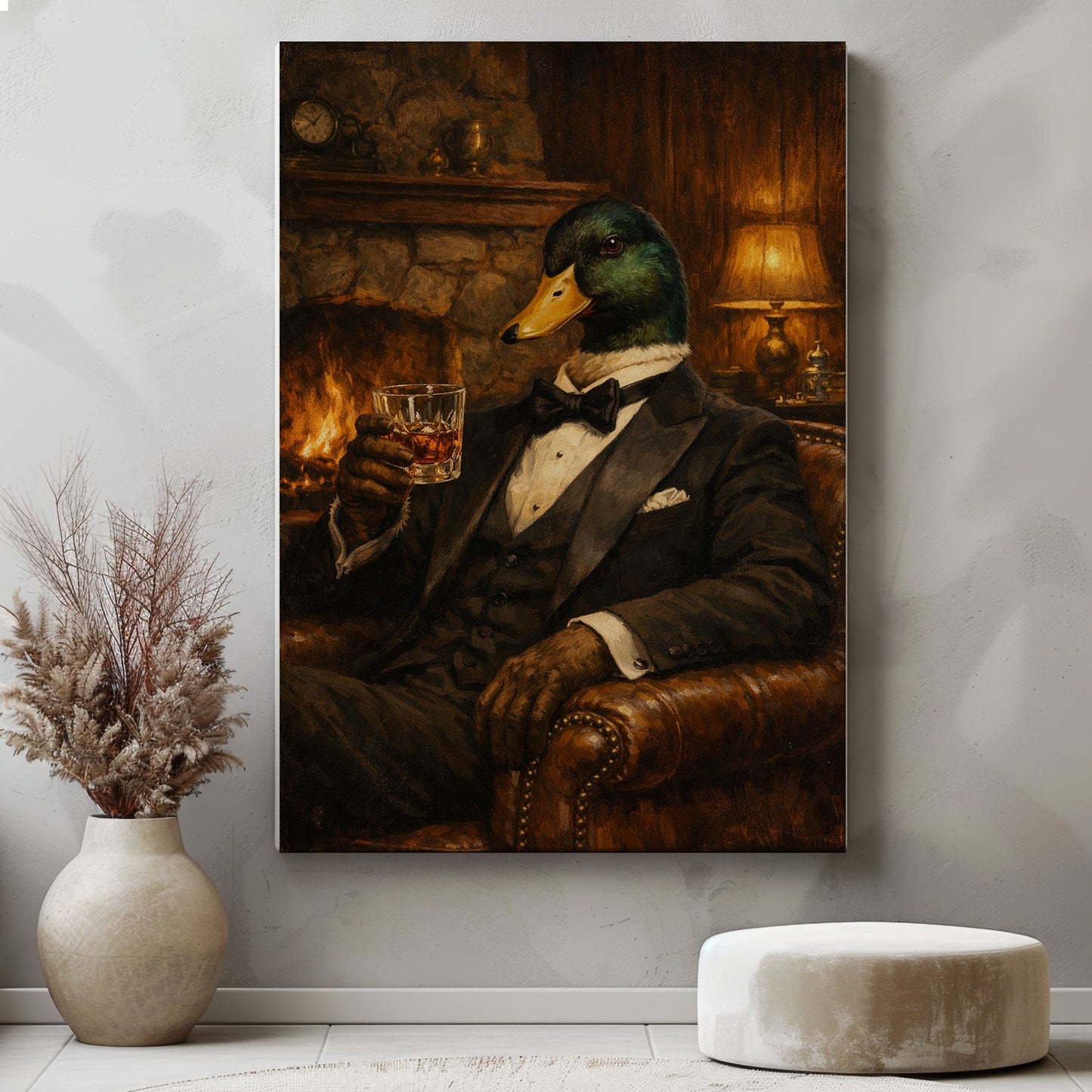 Gentleman Duck Whiskey Canvas Wall Art Gift for Hunters