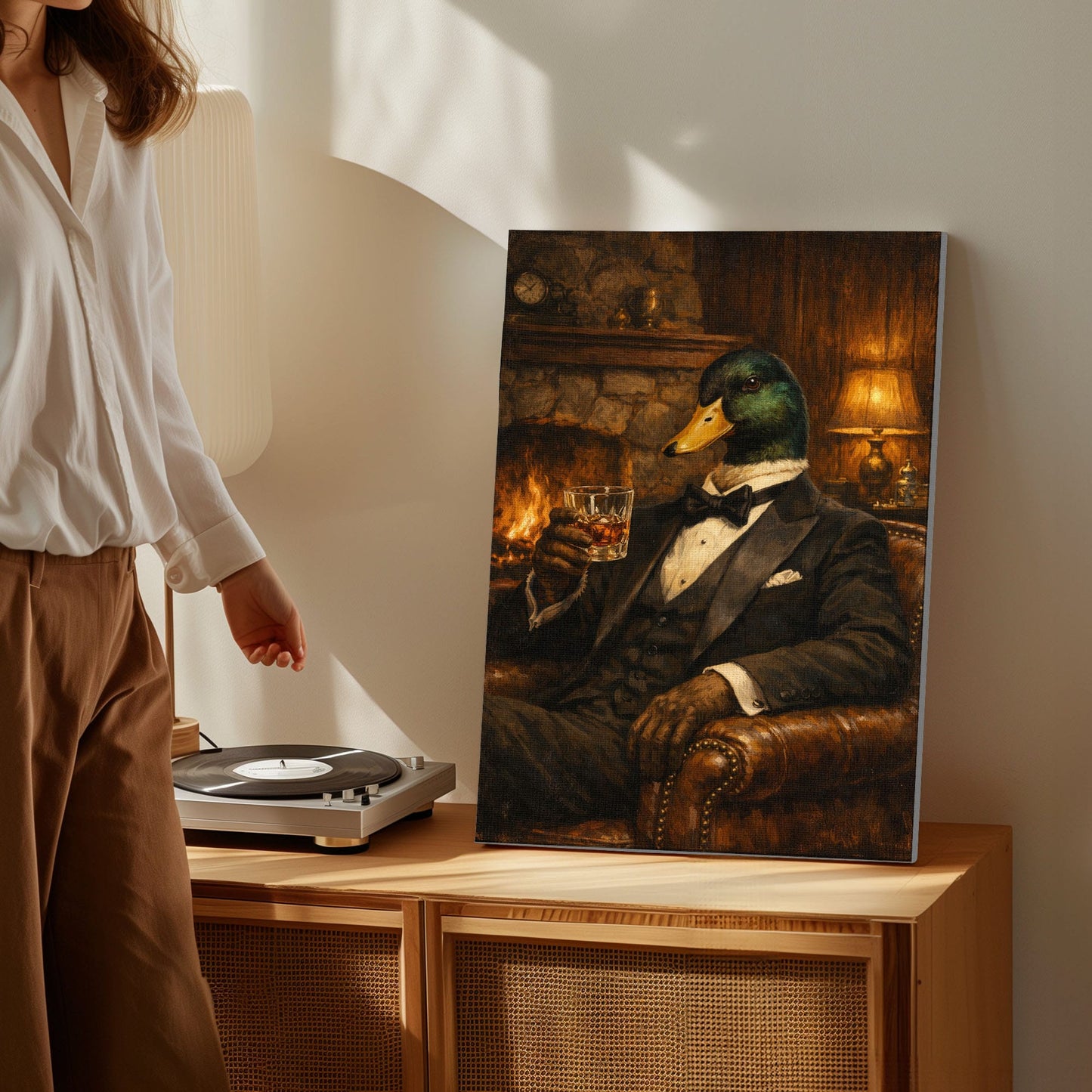 Gentleman Duck Whiskey Canvas Wall Art Gift for Hunters