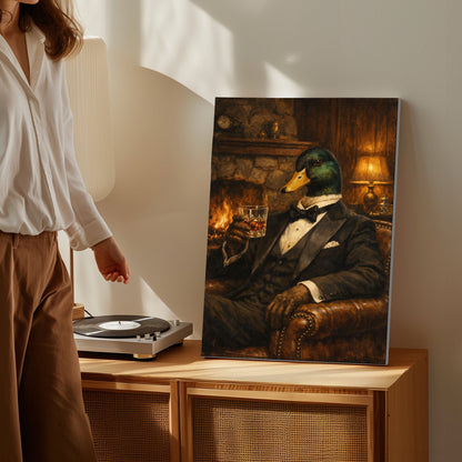 Gentleman Duck Whiskey Canvas Wall Art Gift for Hunters