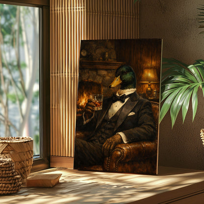 Gentleman Duck Whiskey Canvas Wall Art Gift for Hunters