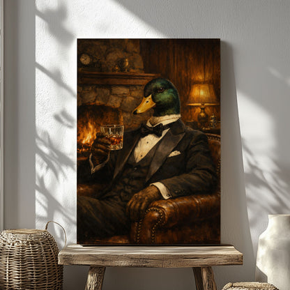 Gentleman Duck Whiskey Canvas Wall Art Gift for Hunters
