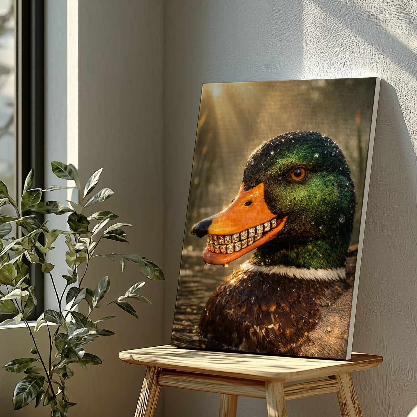 Duck with Diamond Teeth Dark Humor Statement Wall Art