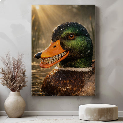 Duck with Diamond Teeth Dark Humor Statement Wall Art