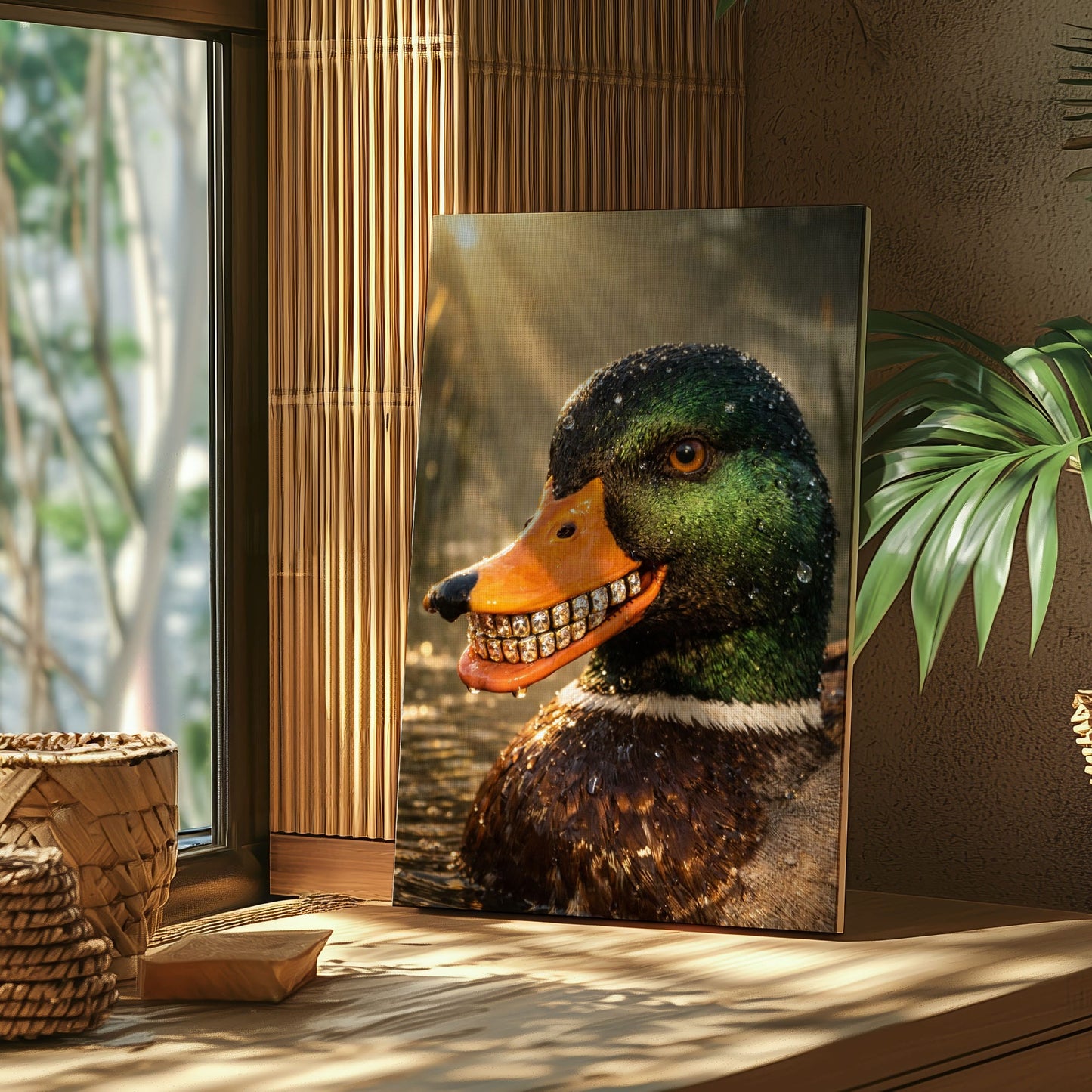 Duck with Diamond Teeth Dark Humor Statement Wall Art