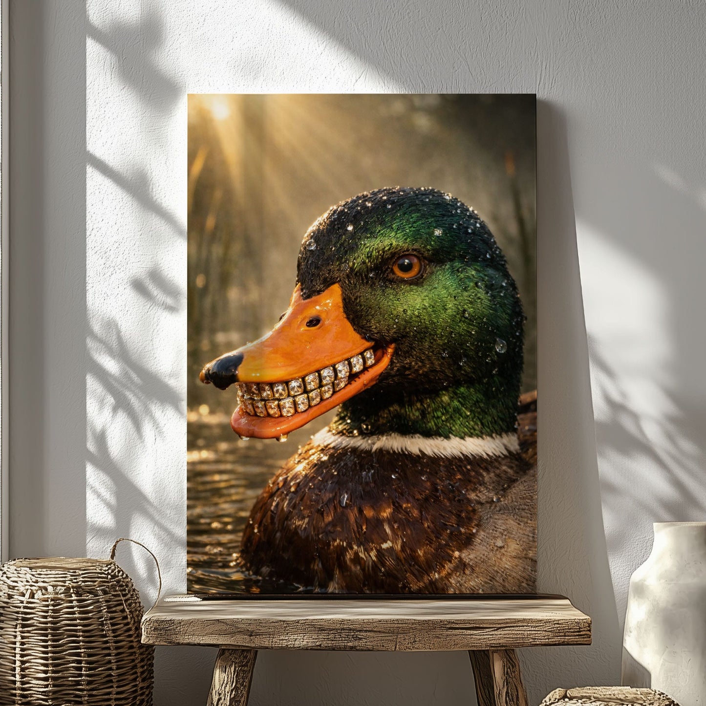 Duck with Diamond Teeth Dark Humor Statement Wall Art