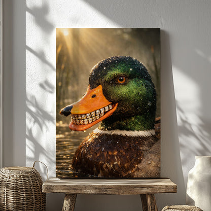 Duck with Diamond Teeth Dark Humor Statement Wall Art