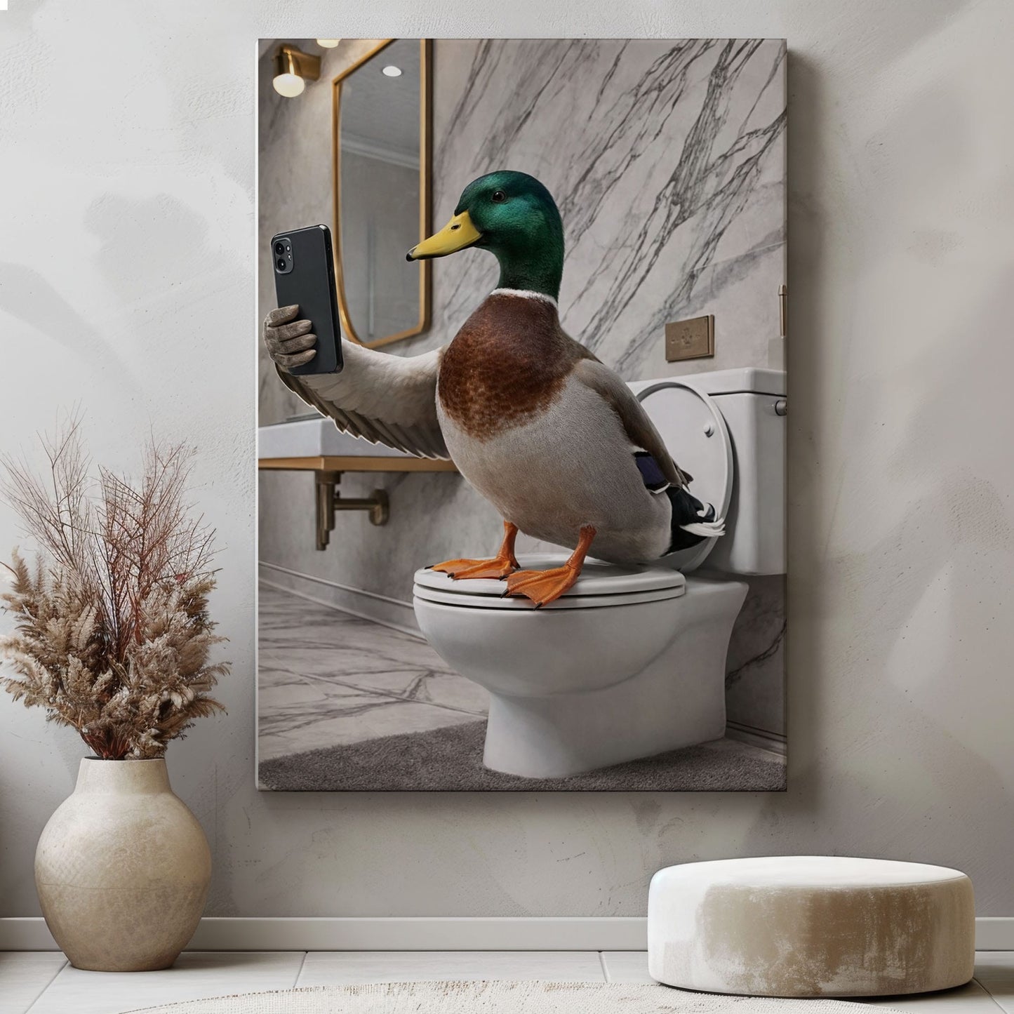 Selfie on Toilet Duck  Bathroom Wall Art