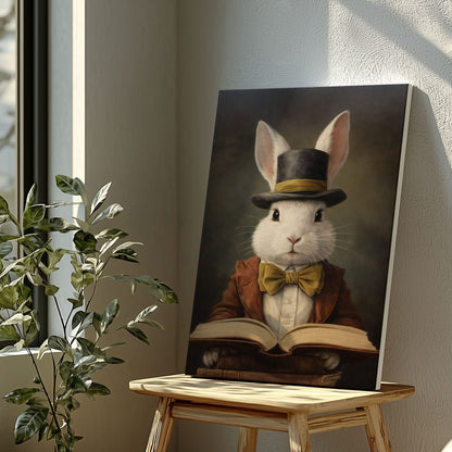 Easter Bunny Reading Book Spring Wall Art Canvas