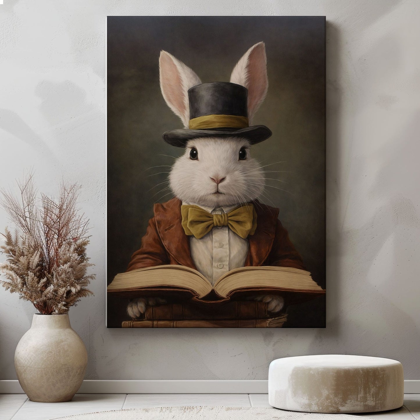 Easter Bunny Reading Book Spring Wall Art Canvas
