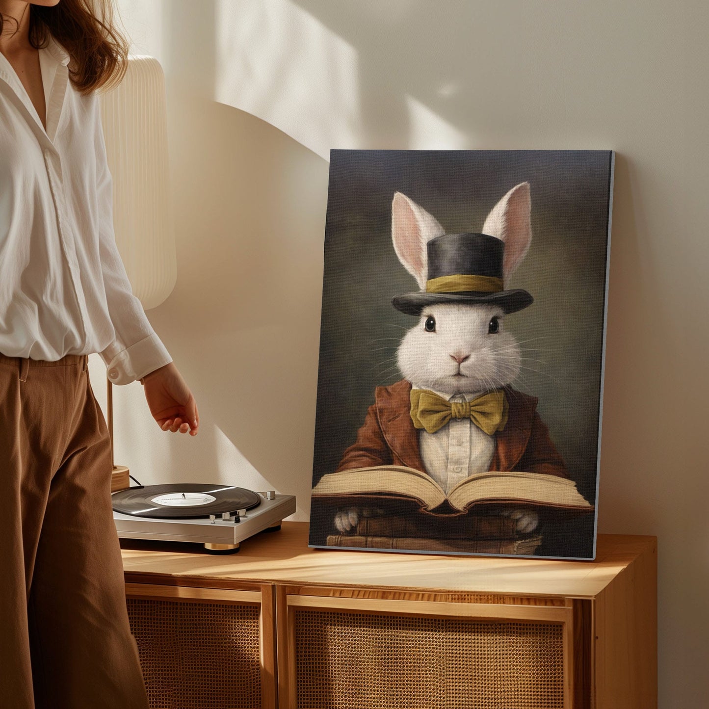 Easter Bunny Reading Book Spring Wall Art Canvas