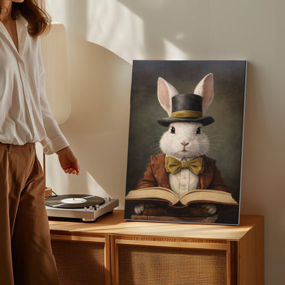 Easter Bunny Reading Book Spring Wall Art Canvas