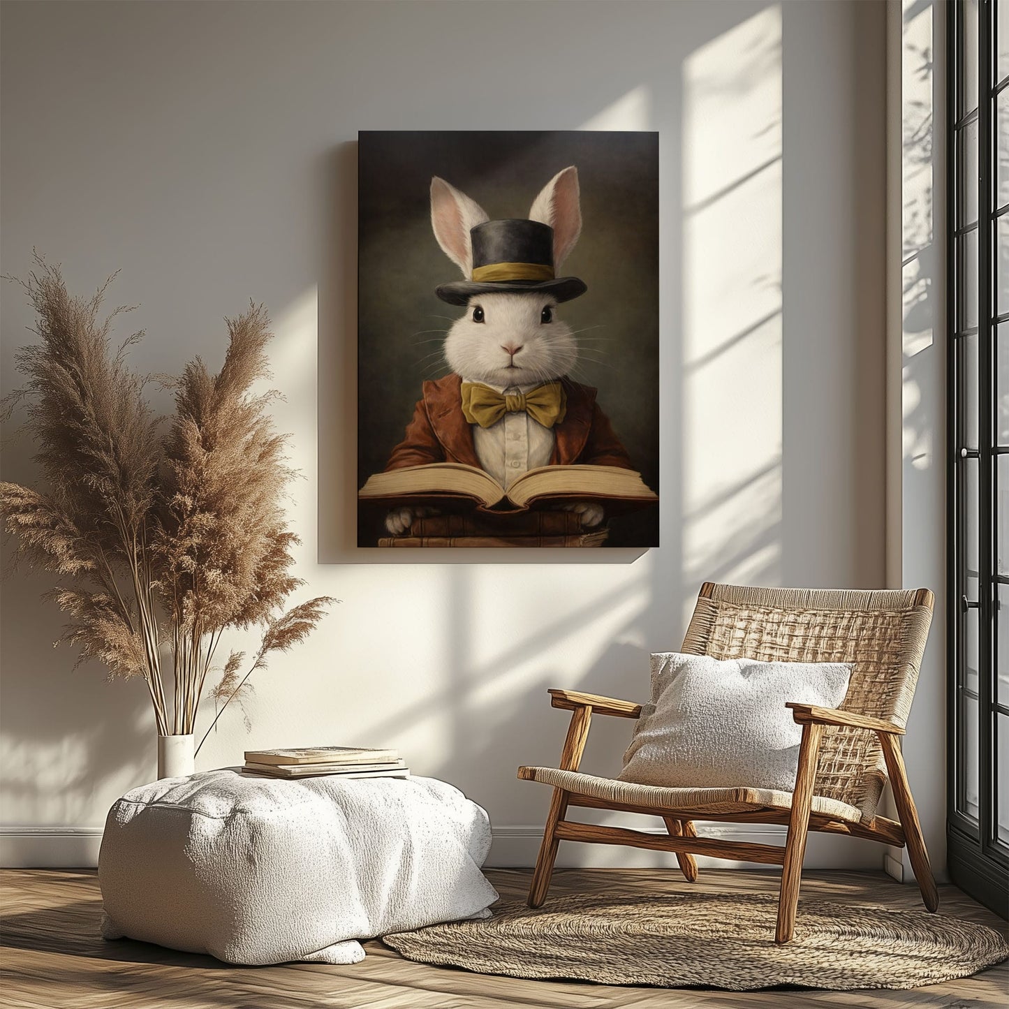 Easter Bunny Reading Book Spring Wall Art Canvas