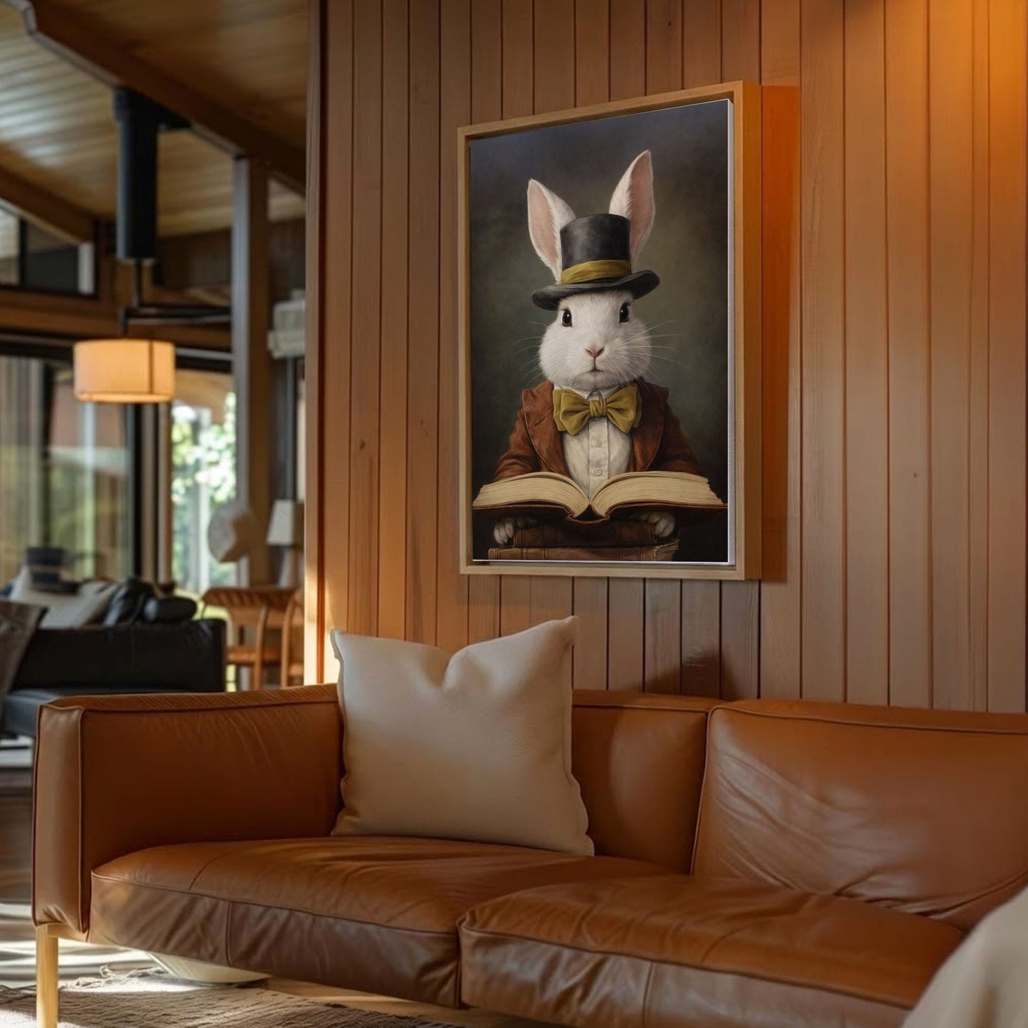 Easter Bunny Reading Book Spring Wall Art Canvas
