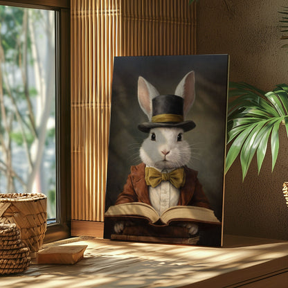 Easter Bunny Reading Book Spring Wall Art Canvas