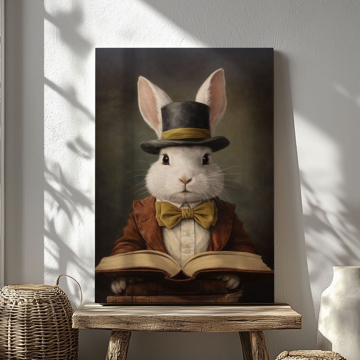 Easter Bunny Reading Book Spring Wall Art Canvas