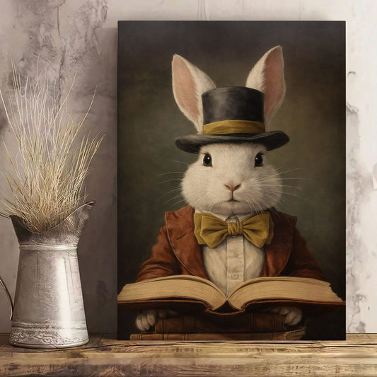 Easter Bunny Reading Book Spring Wall Art Canvas