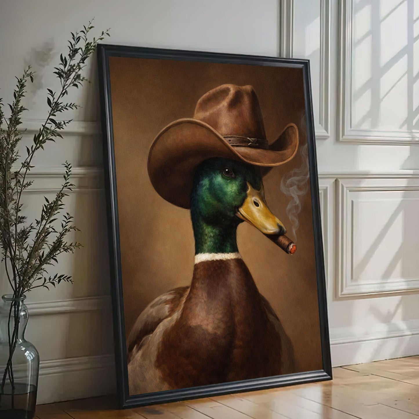 Cowboy Duck Wall Art Canvas Hunting Cabin Decor Home