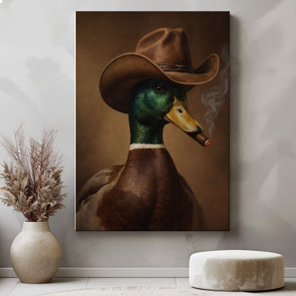 Cowboy Duck Wall Art Canvas Hunting Cabin Decor Home