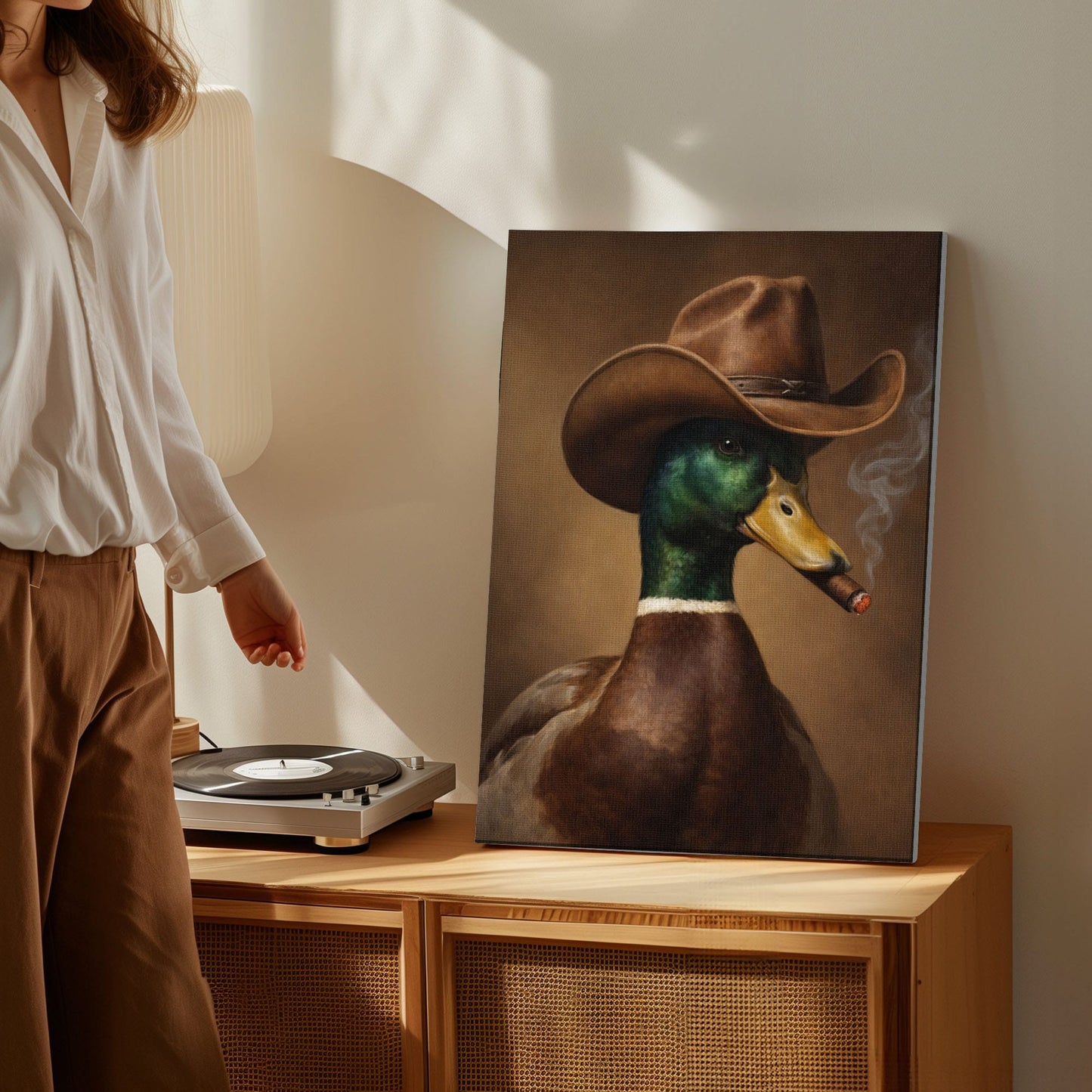 Cowboy Duck Wall Art Canvas Hunting Cabin Decor Home