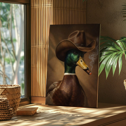 Cowboy Duck Wall Art Canvas Hunting Cabin Decor Home