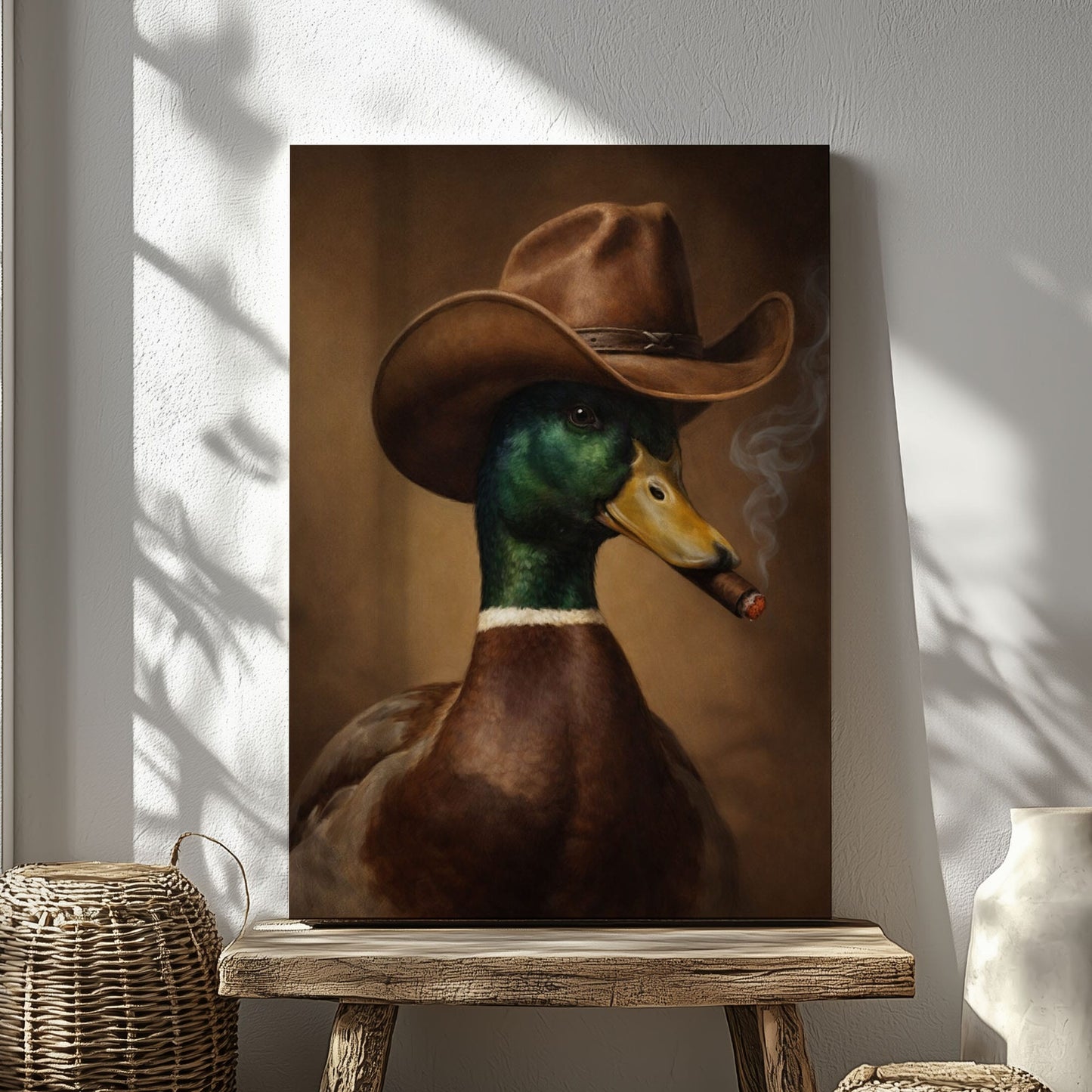 Cowboy Duck Wall Art Canvas Hunting Cabin Decor Home