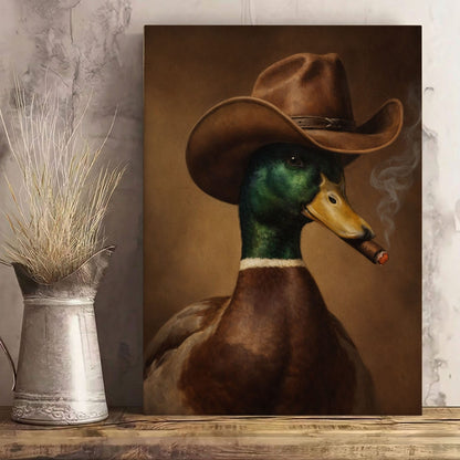Cowboy Duck Wall Art Canvas Hunting Cabin Decor Home