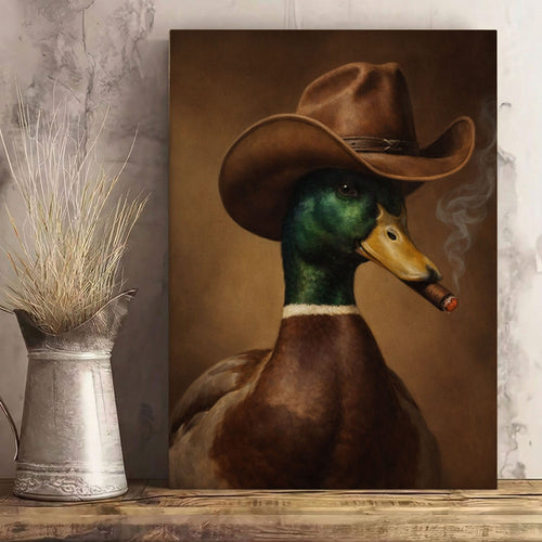 Cowboy Duck Wall Art Canvas Hunting Cabin Decor Home