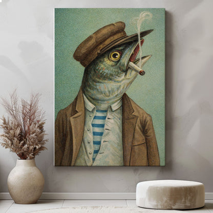 Gentleman Fish Wall Art Vintage Smoking Fish Canvas