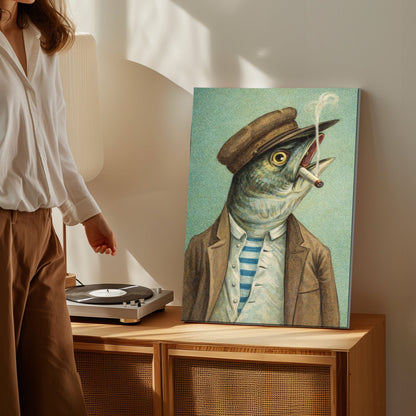 Gentleman Fish Wall Art Vintage Smoking Fish Canvas